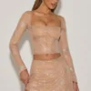 Nolene Embellished Mid-Rise A-Line Mini Skirt in Almond