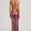 Nolira Sequin-Embellished Halterneck Maxi Dress in Pink