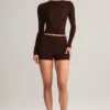 Noor Modal High-Rise Bodycon Mini Shorts in Chocolate Brown