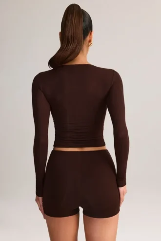Noor Modal High-Rise Bodycon Mini Shorts in Chocolate Brown