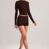 Noor Modal High-Rise Bodycon Mini Shorts in Chocolate Brown