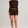Noor Modal High-Rise Bodycon Mini Shorts in Chocolate Brown