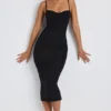Nora Modal Ruched Layered Midaxi Dress in Black