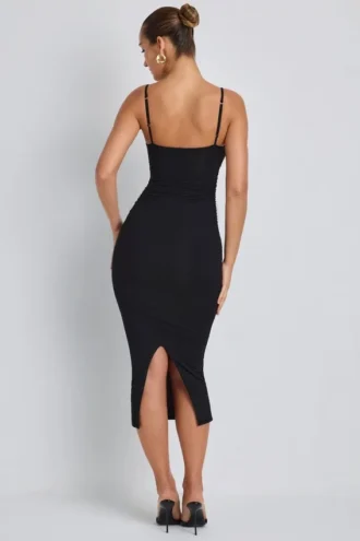 Nora Modal Ruched Layered Midaxi Dress in Black