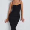 Nora Modal Ruched Layered Midaxi Dress in Black