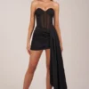 Norah Bandeau Lace-Up Corset Mini Dress  in Black