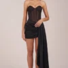 Norah Bandeau Lace-Up Corset Mini Dress  in Black