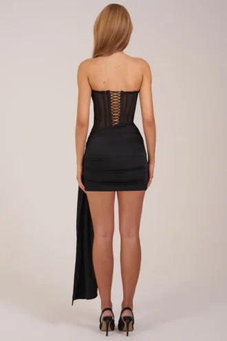 Norah Bandeau Lace-Up Corset Mini Dress  in Black