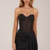 Norah Bandeau Lace-Up Corset Mini Dress  in Black