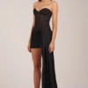 Norah Bandeau Lace-Up Corset Mini Dress  in Black