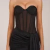 Norah Bandeau Lace-Up Corset Mini Dress  in Black