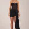 Norah Bandeau Lace-Up Corset Mini Dress  in Black