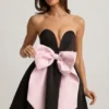 Norina Bow-Detail Corset Mini Dress in Black