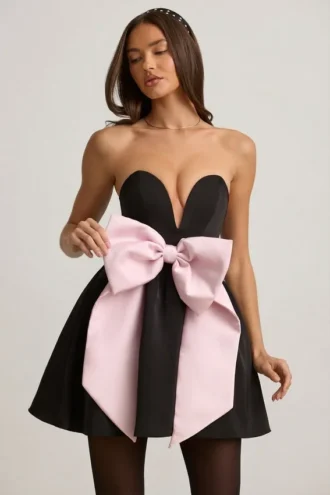 Norina Bow-Detail Corset Mini Dress in Black