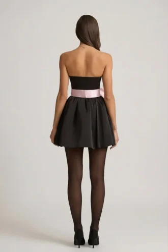 Norina Bow-Detail Corset Mini Dress in Black