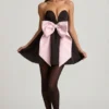 Norina Bow-Detail Corset Mini Dress in Black