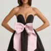 Norina Bow-Detail Corset Mini Dress in Black
