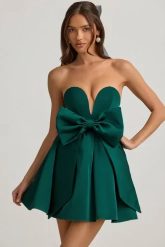 Norina Bow-Detail Corset Mini Dress in Emerald Green