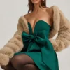 Norina Bow-Detail Corset Mini Dress in Emerald Green