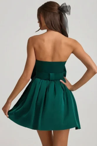Norina Bow-Detail Corset Mini Dress in Emerald Green