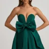 Norina Bow-Detail Corset Mini Dress in Emerald Green