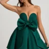 Norina Bow-Detail Corset Mini Dress in Emerald Green