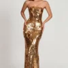 Nottola 3D Embellished Bandeau Maxi Dress in Gold