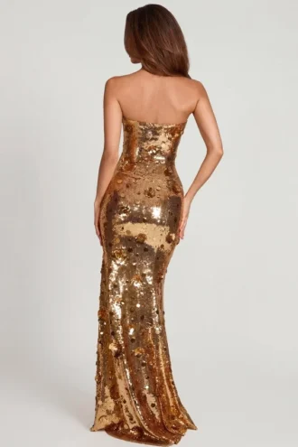 Nottola 3D Embellished Bandeau Maxi Dress in Gold