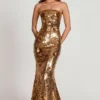 Nottola 3D Embellished Bandeau Maxi Dress in Gold