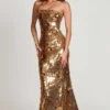 Nottola 3D Embellished Bandeau Maxi Dress in Gold