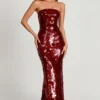 Nottola 3D Embellished Bandeau Maxi Dress in Red