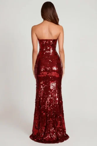 Nottola 3D Embellished Bandeau Maxi Dress in Red