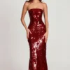 Nottola 3D Embellished Bandeau Maxi Dress in Red