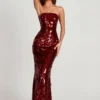 Nottola 3D Embellished Bandeau Maxi Dress in Red