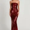 Nottola 3D Embellished Bandeau Maxi Dress in Red