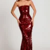 Nottola 3D Embellished Bandeau Maxi Dress in Red