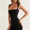 Nova Short Sleeve Square Neck Unitard in Black