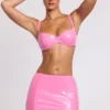 Nyx Vinyl Thigh Split Micro Mini Skirt in Pink
