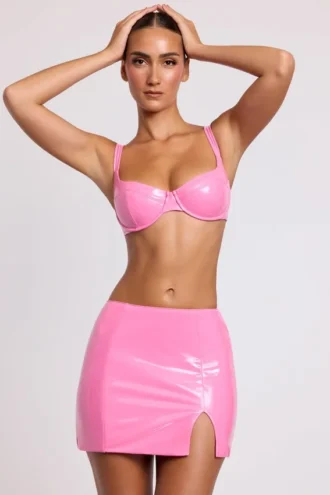 Nyx Vinyl Thigh Split Micro Mini Skirt in Pink