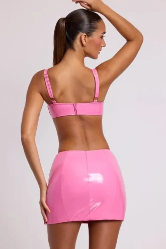 Nyx Vinyl Thigh Split Micro Mini Skirt in Pink