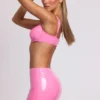 Nyx Vinyl Thigh Split Micro Mini Skirt in Pink