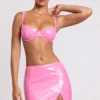 Nyx Vinyl Thigh Split Micro Mini Skirt in Pink