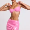 Nyx Vinyl Thigh Split Micro Mini Skirt in Pink