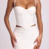 Cassandra Vinyl Underwired Corset Crop Top in White
