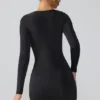 Oakley Slinky Jersey Long Sleeve Plunge Neck Mini Dress in Black