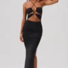 Oceane Cut Out Halter Neck Floor Length Maxi Dress in Black