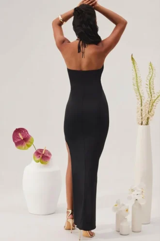 Oceane Cut Out Halter Neck Floor Length Maxi Dress in Black