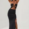 Oceane Cut Out Halter Neck Floor Length Maxi Dress in Black