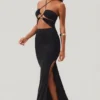 Oceane Cut Out Halter Neck Floor Length Maxi Dress in Black