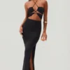 Oceane Cut Out Halter Neck Floor Length Maxi Dress in Black